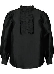 Skinnende skjortebluse med volanger, Black