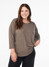FLASH – Jersey bluse med 3/4 ermer, Brun FLASH – Jersey bluse med 3/4 ermer, Brun, Model
