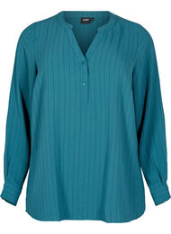 Skjortebluse med n&aring;lestriper, Gr&oslash;nn