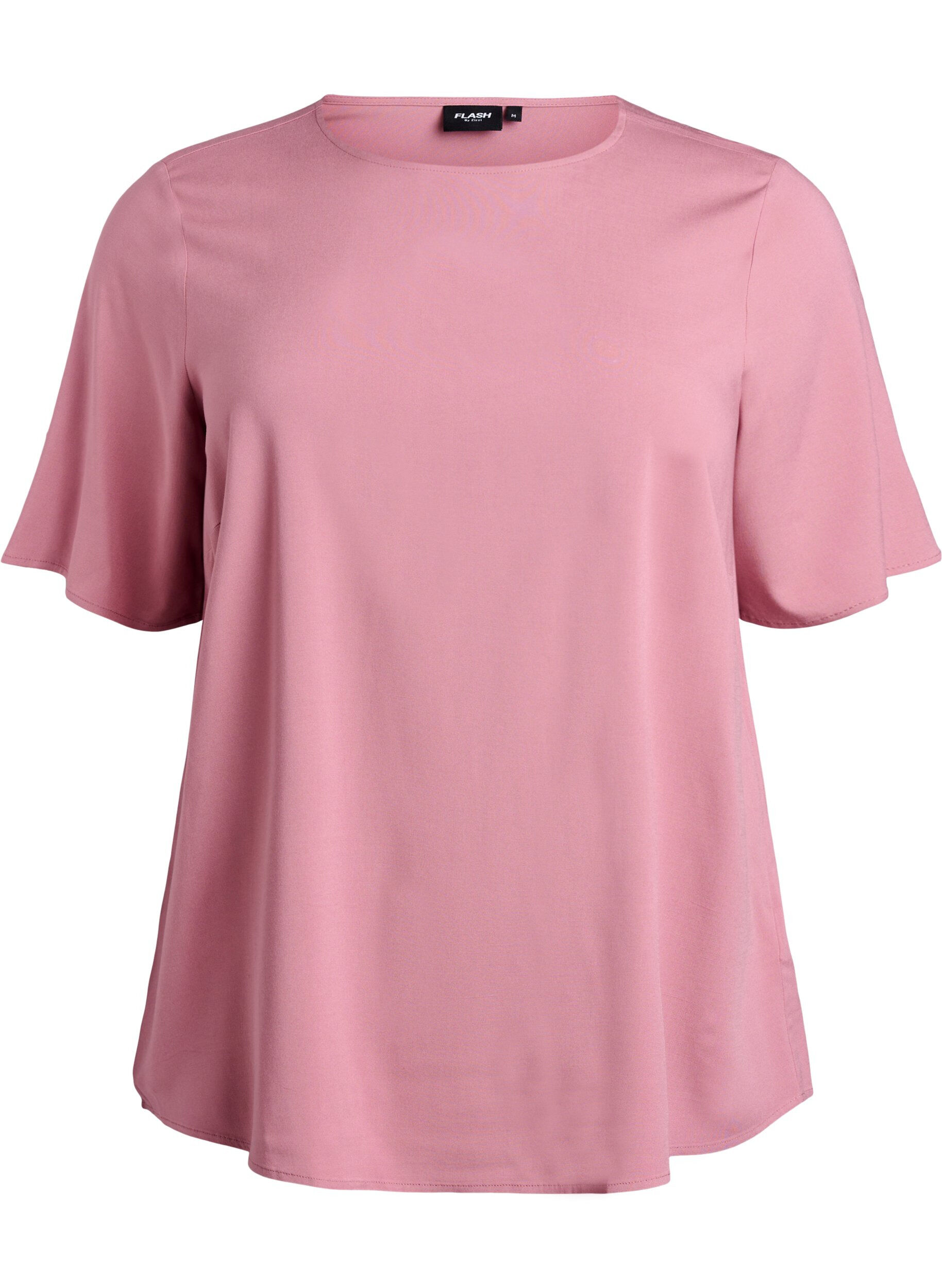 FLASH - Vevet bluse med korte ermer og rund hals