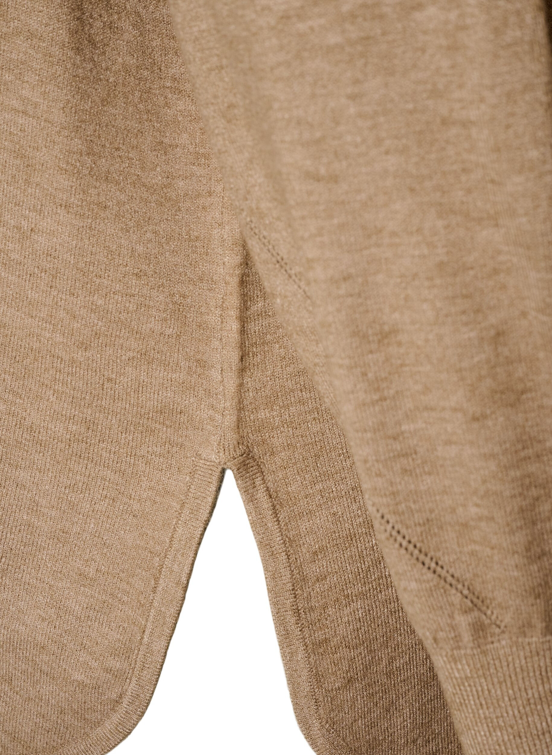 ZizziStrikket bluse med rund hals og strikket m&oslash;nster, Beige, Packshot image number 3