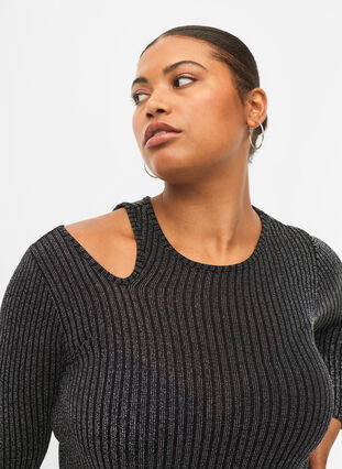 Zizzi Kjole med lange ermer og glitter, B.w. Silver Stripes, Model image number 2