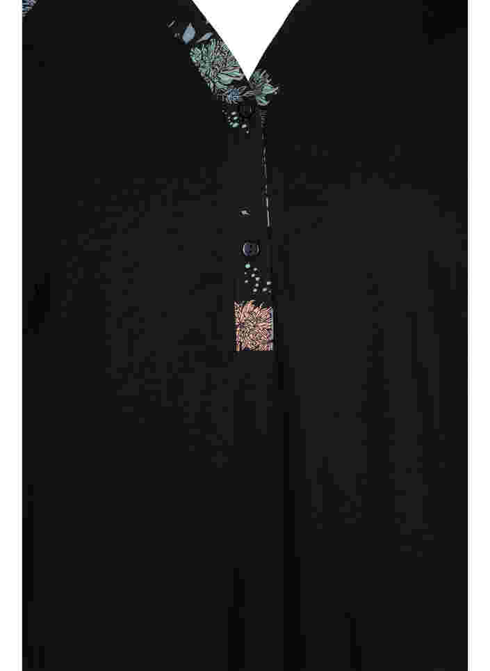 Nattkjole med mønster i bomull, Black Flower AOP, Packshot image number 2