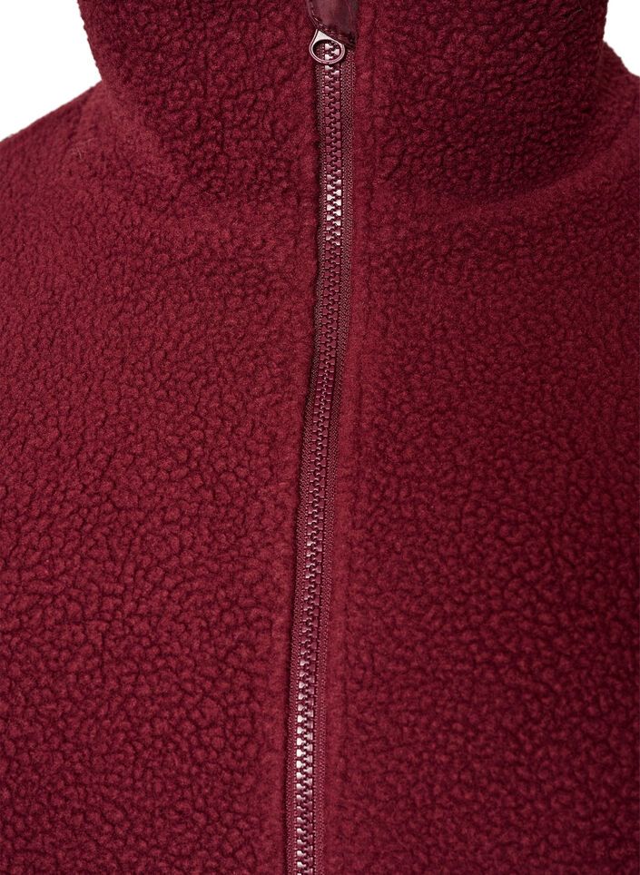 Teddyjakke med brodert kant i hullm&oslash;nster og h&oslash;y hals, R&oslash;d, Packshot image number 2