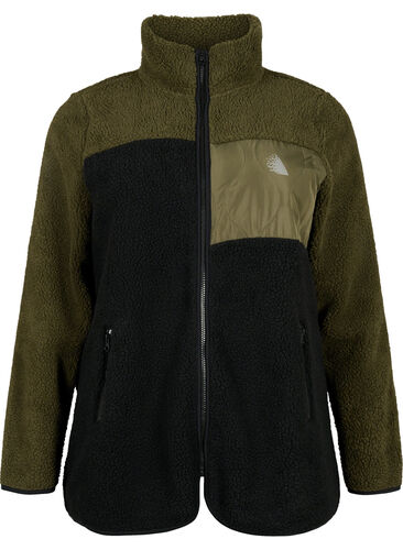 Teddy jakke med color block, Forest Night comb., Packshot image number 0