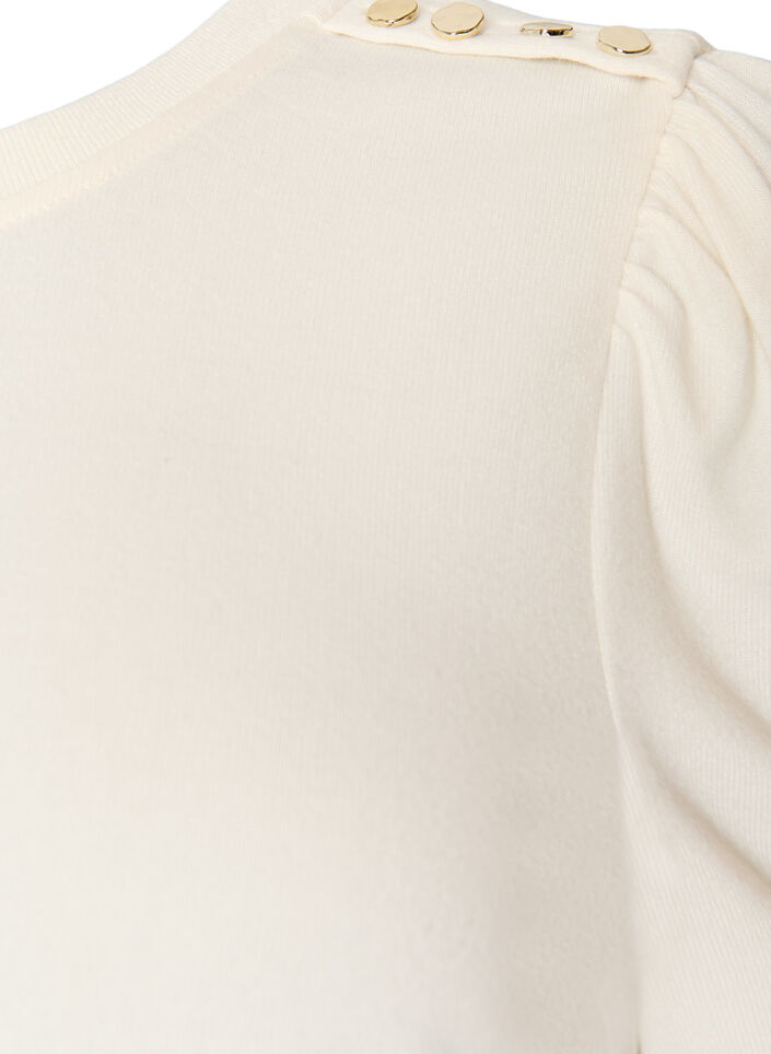 Bluse med knappedetaljer og korte puffermer, Beige, Packshot image number 2