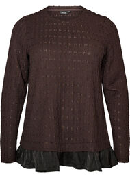 Bluse med struktur og volangkant, Brun