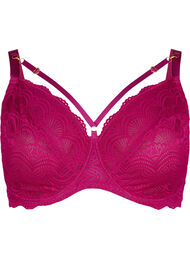 Heldekkende BH med blonder og stringdetaljer, Boysenberry