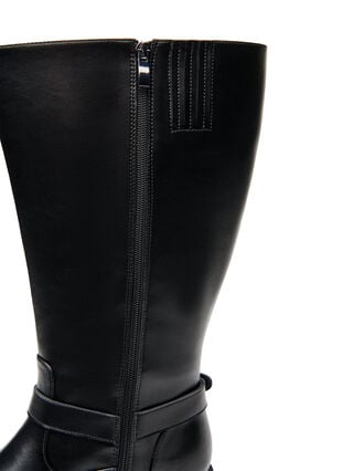 Zizzi Wide fit - Høy lærstøvel med dekorative spenner, Black, Packshot image number 3