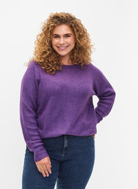 Melert genser med rund hals	, Pansy Mel., Model