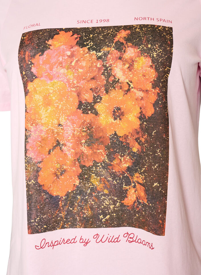 Bomulls T-skjorte med trykk foran, Rosa, Packshot image number 2