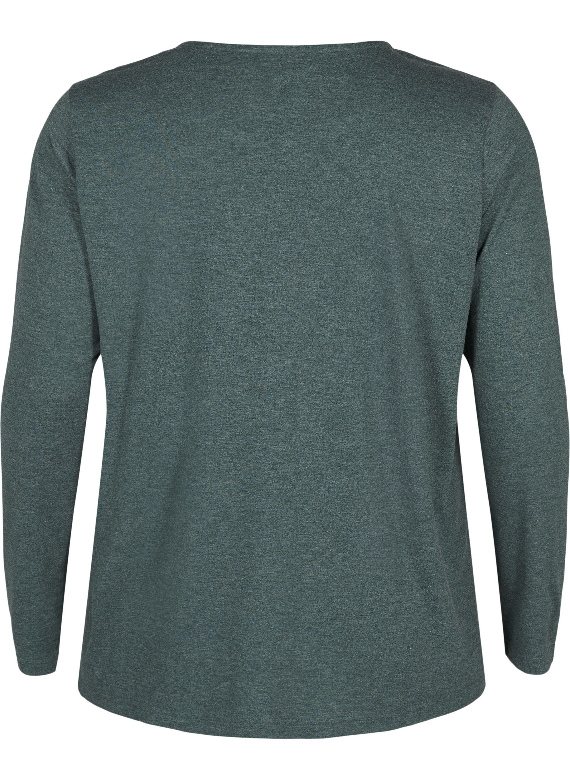 Zizzi Langermet T-skjorte med rund hals, Scarab Mel., Packshot image number 1