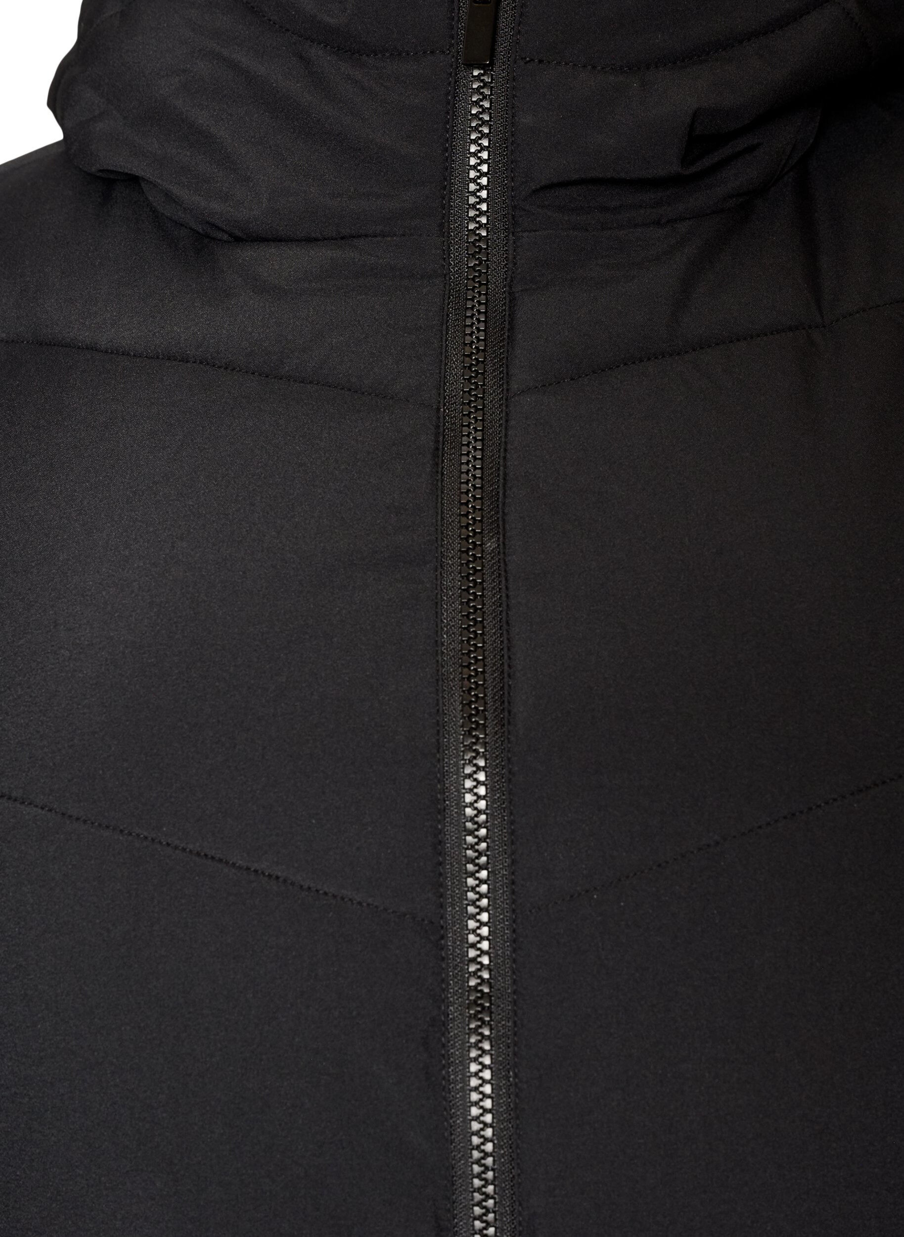 ZizziMellomlang pufferjakke med hette, Svart, Packshot image number 2
