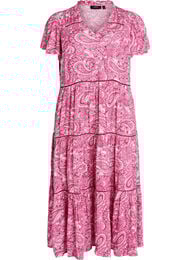 M&oslash;nstret midikjole i viskose, Rosa