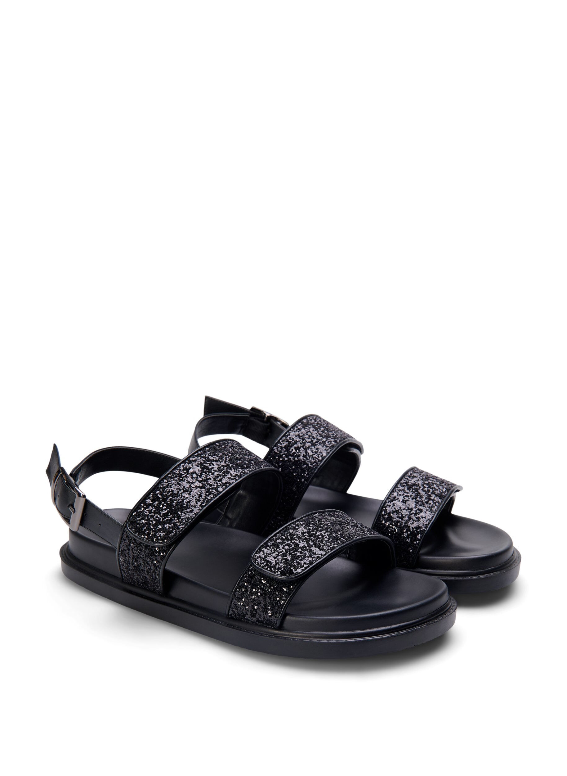 Zizzi Glittersandal med bred passform og borrel&aring;slukking, Svart, Packshot image number 1
