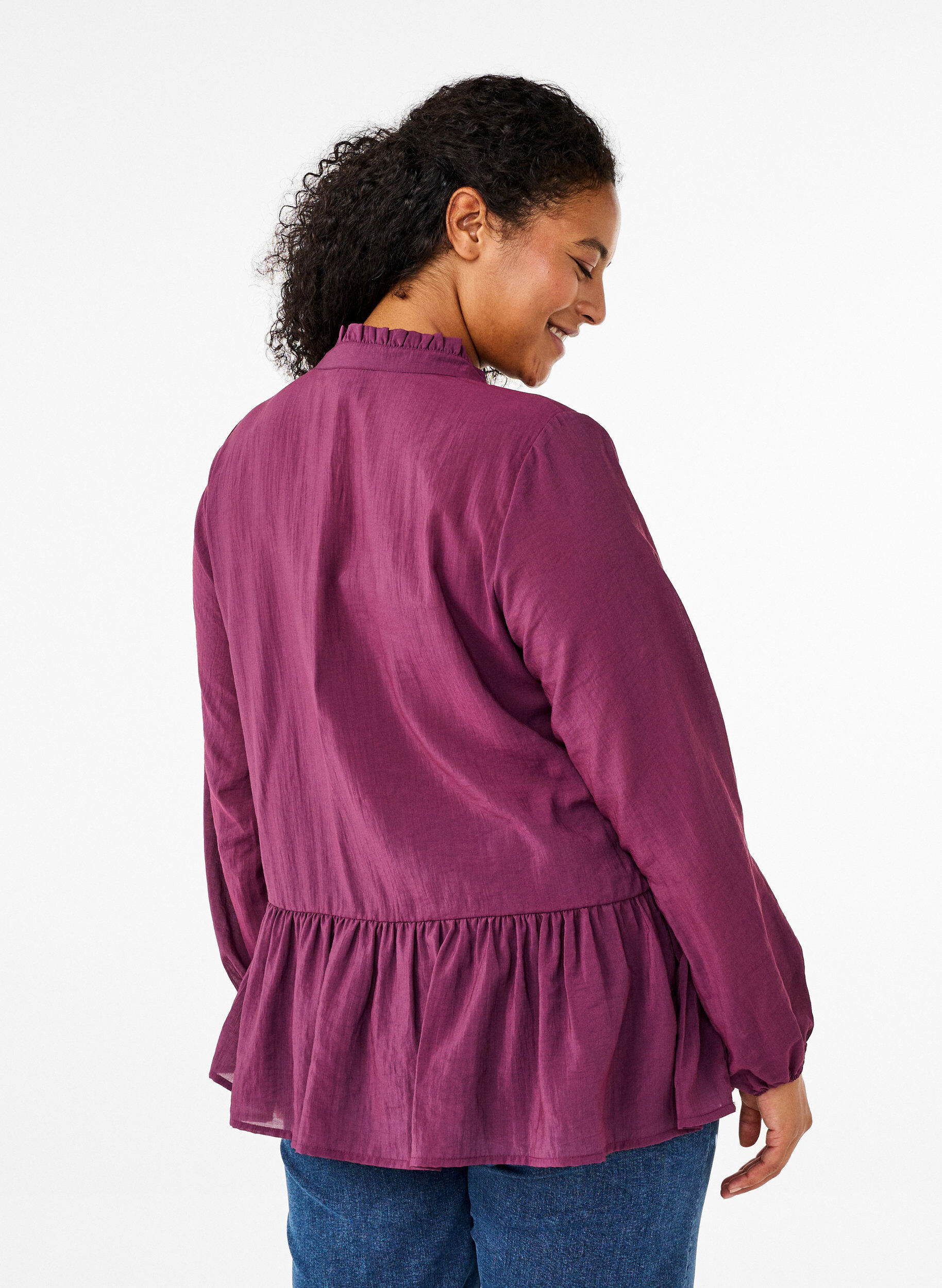 Zizzi Viskosebluse med peplum, Lilla, Model image number 2