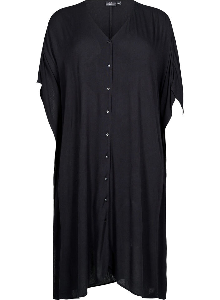 Kaftan strandkjole med knapper, Svart, Packshot image number 0