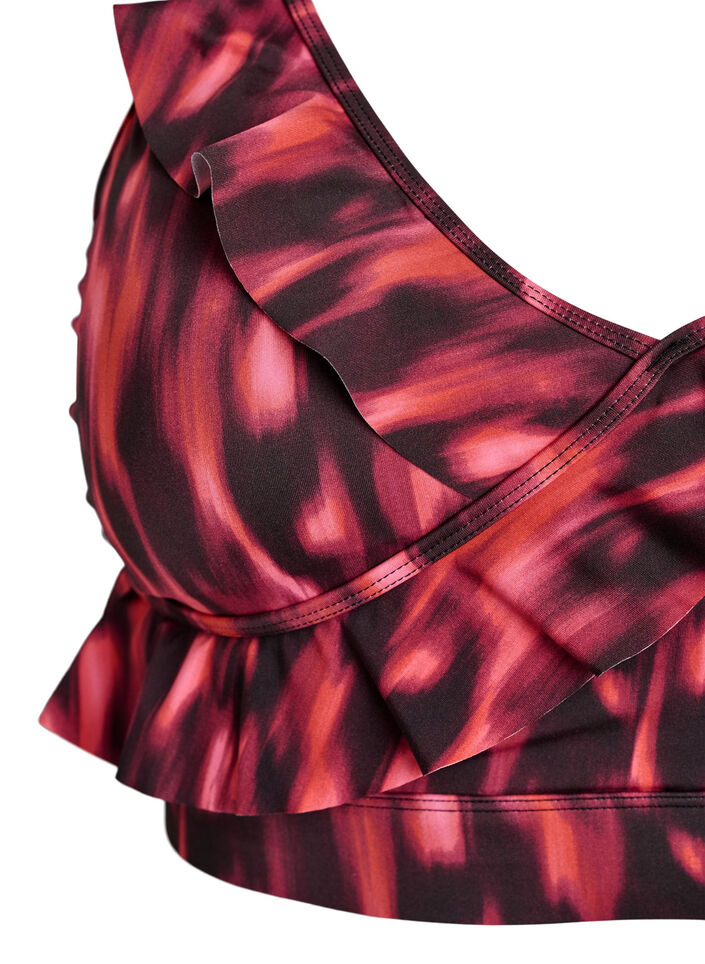 Bikinitopp med print og volangdetaljer, Rosa, Packshot image number 2