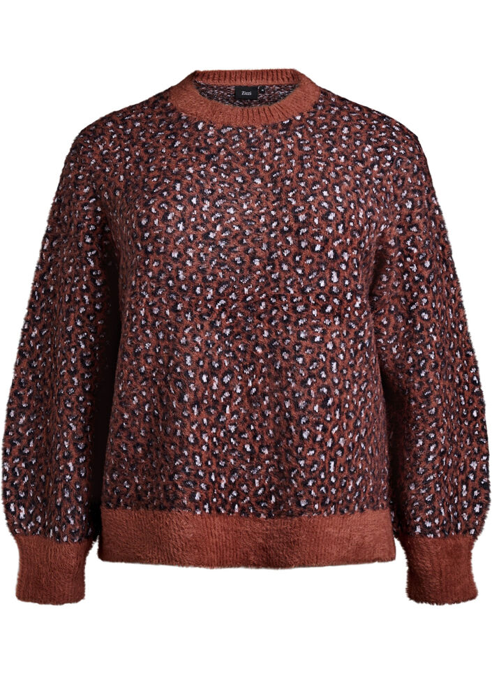 Strikkeplagg med dyretrykk og fluffy finish, Mahogany Comb, Packshot