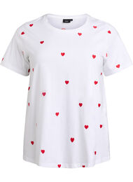 T-skjorte i økologisk bomull med broderte motiv, B.White w.Red Hearts