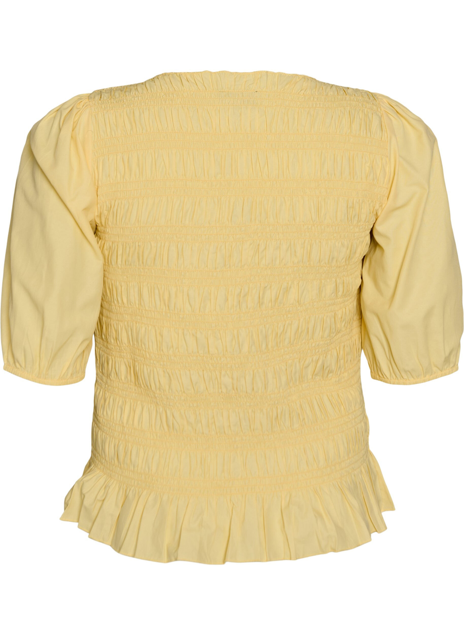 ZizziSmockbluse med volangkant og b&aring;thals, Gul, Packshot image number 1