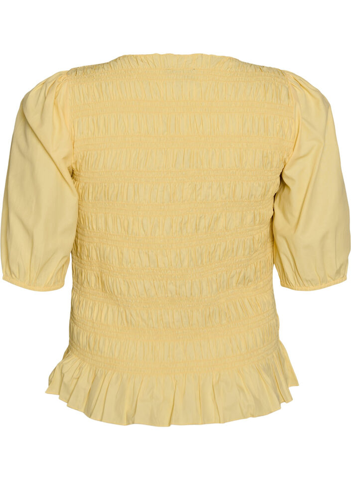Smockbluse med volangkant og b&aring;thals, Gul, Packshot image number 1