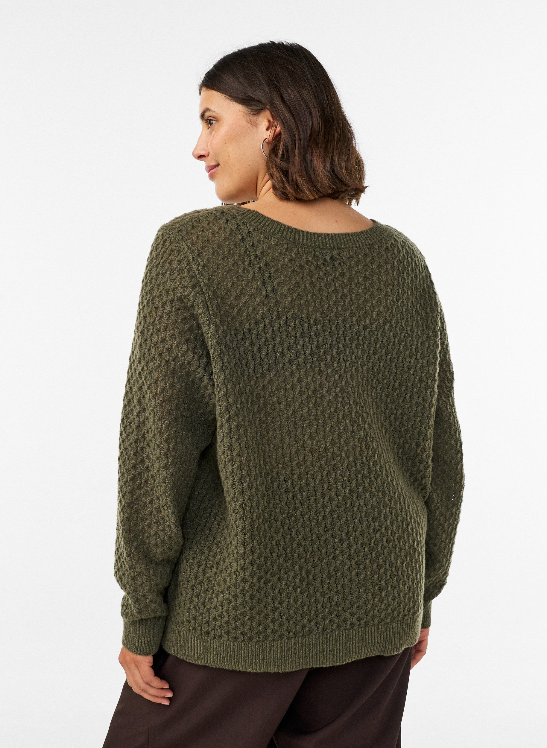 ZizziStrikkebluse med strukturert hullm&oslash;nster, Gr&oslash;nn, Model image number 2
