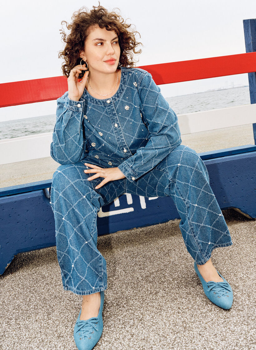 Kiana jeans med h&oslash;y midje og slitt m&oslash;nster, Bl&aring;, Image image number 0