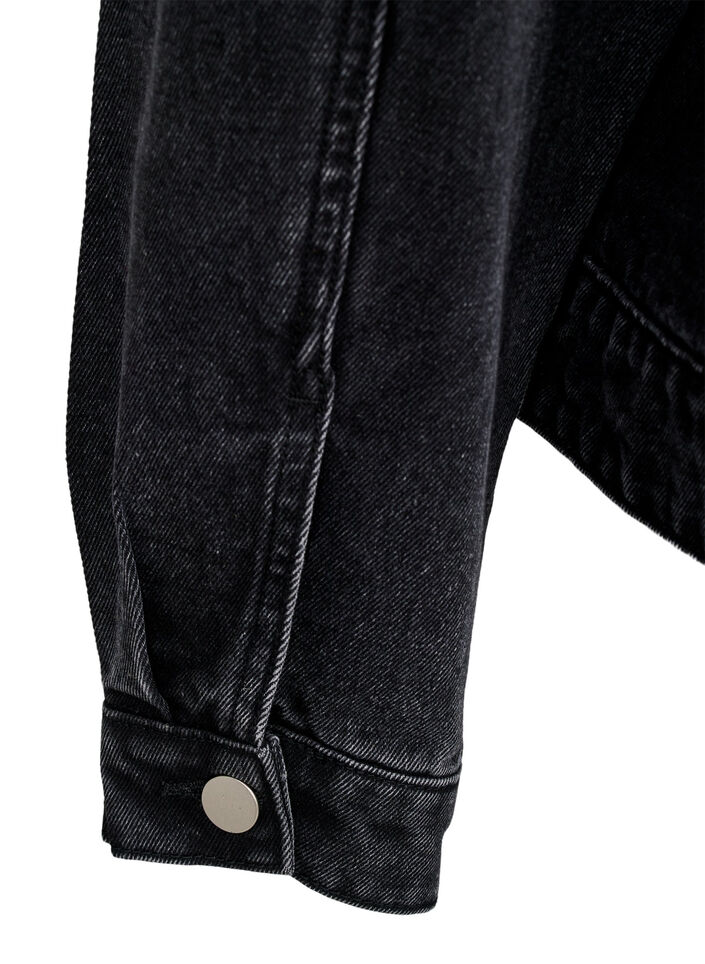 Denimjakke med perlefranser, Grey Denim, Packshot