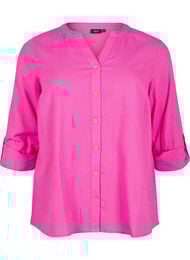 Bomullsbluse med V-hals, Raspberry Rose