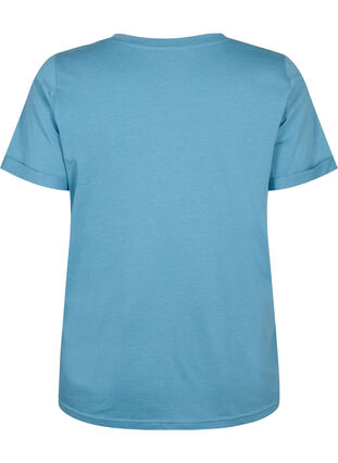 Bomulls T-skjorte med V-hals, Aegean Blue, Packshot image number 1