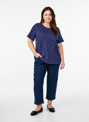 Zizzi Økologisk bomulls-T-skjorte med prikker, Blå, Model image number 1