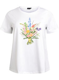 T-skjorte i økologisk bomull med blomstertrykk, B. White w. Flower