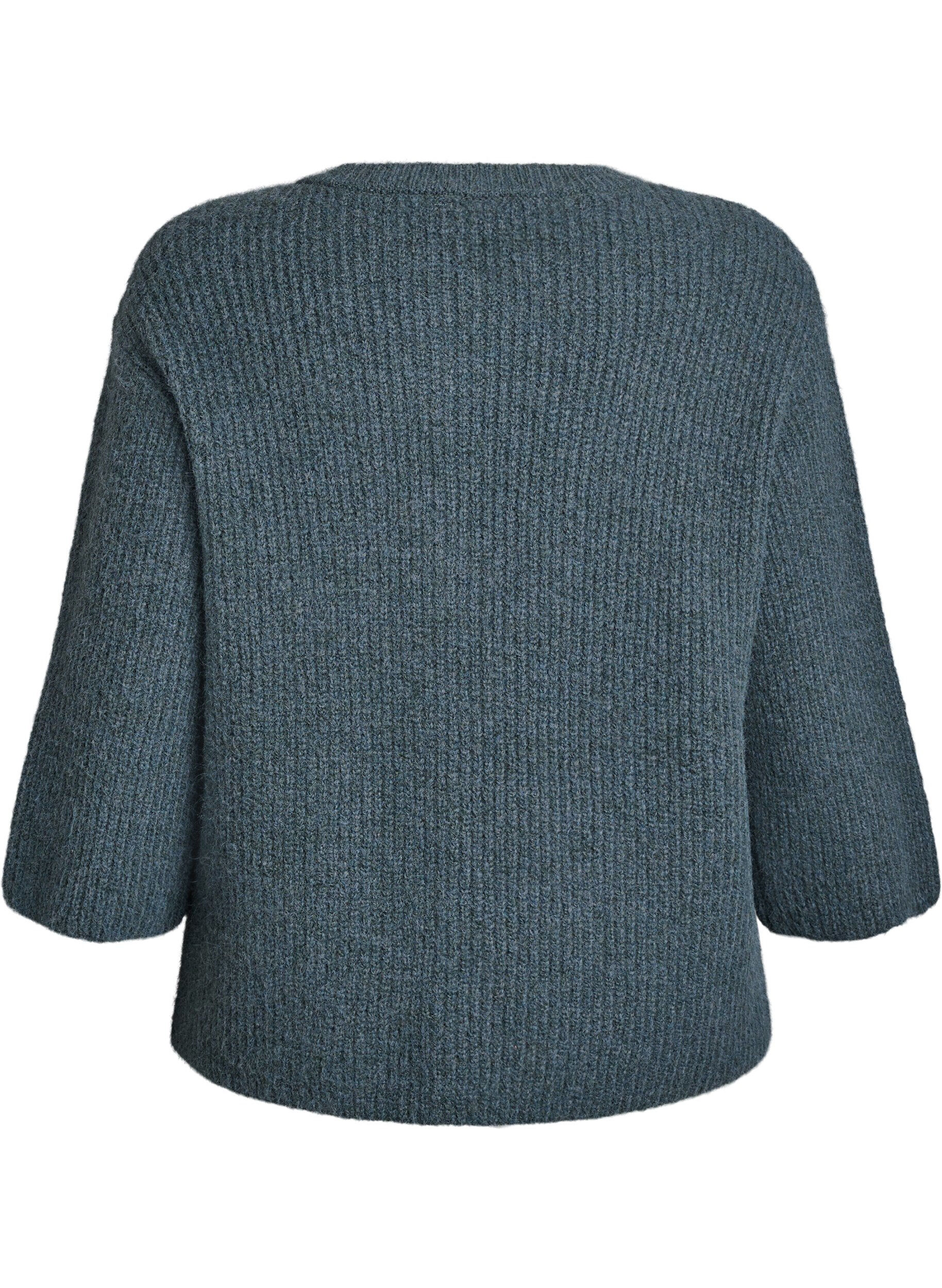 Zizzi Kort cardigan med 3/4-ermer og gullfargede teksturerte knapper, Gr&oslash;nn, Packshot image number 1