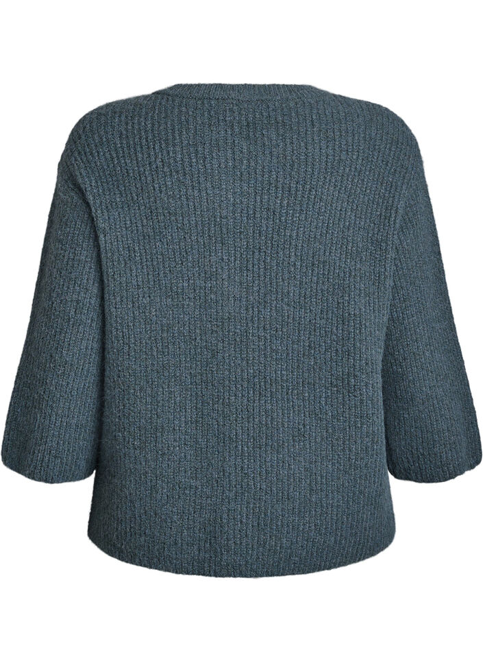 Kort cardigan med 3/4-ermer og gullfargede teksturerte knapper, Grønn, Packshot image number 1