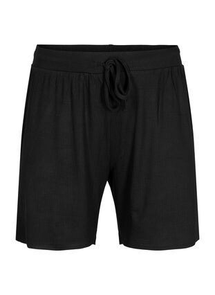 Shorts i viskosekvalitet med ribbestrikk og ledig passform, Black, Packshot image number 0