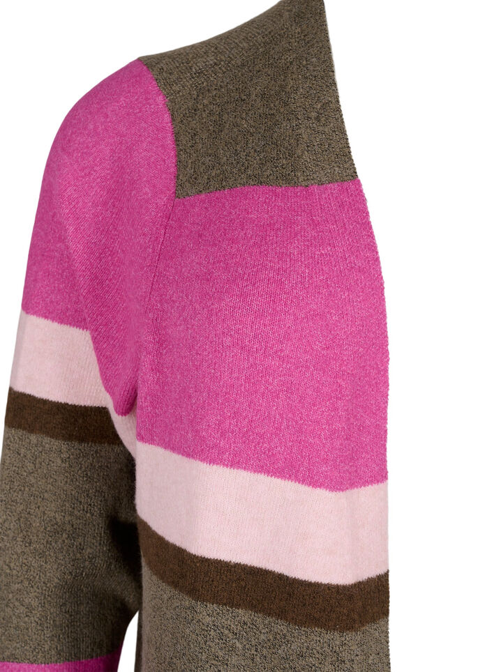 Lang strikkecardigan med brede striper, Fuchsia Red Mel.Comb, Packshot image number 2