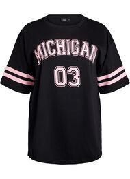 Sporty oversized college T-skjorte, Black w. PRINT
