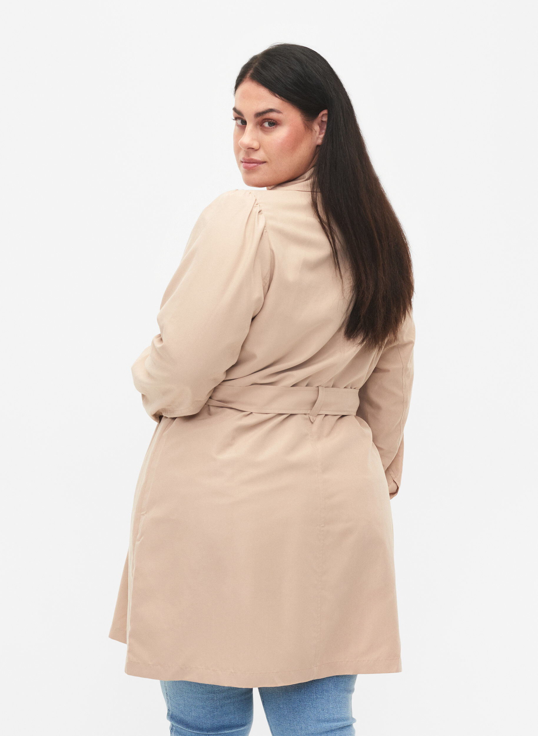 Zizzi Trenchcoat med belte og lommer, Nomad, Model image number 1