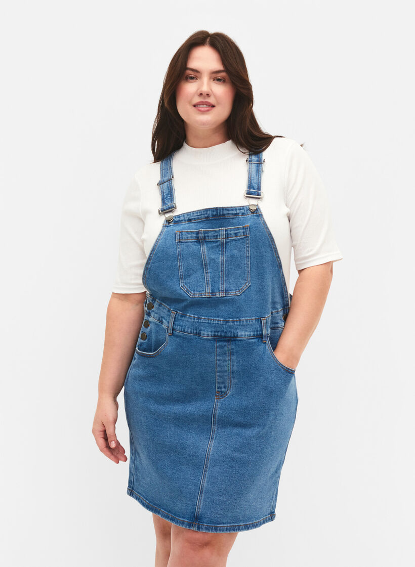 Kjole i denim, Blå, Model image number 0