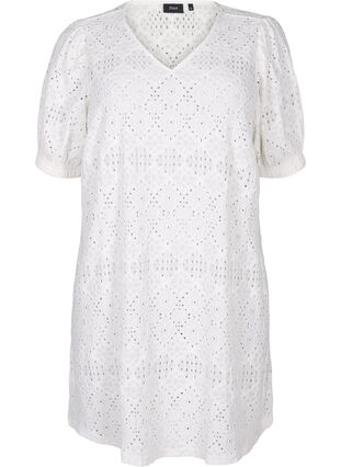 Zizzi Kort kjole med v-hals og hullmønster, Bright White, Packshot image number 0