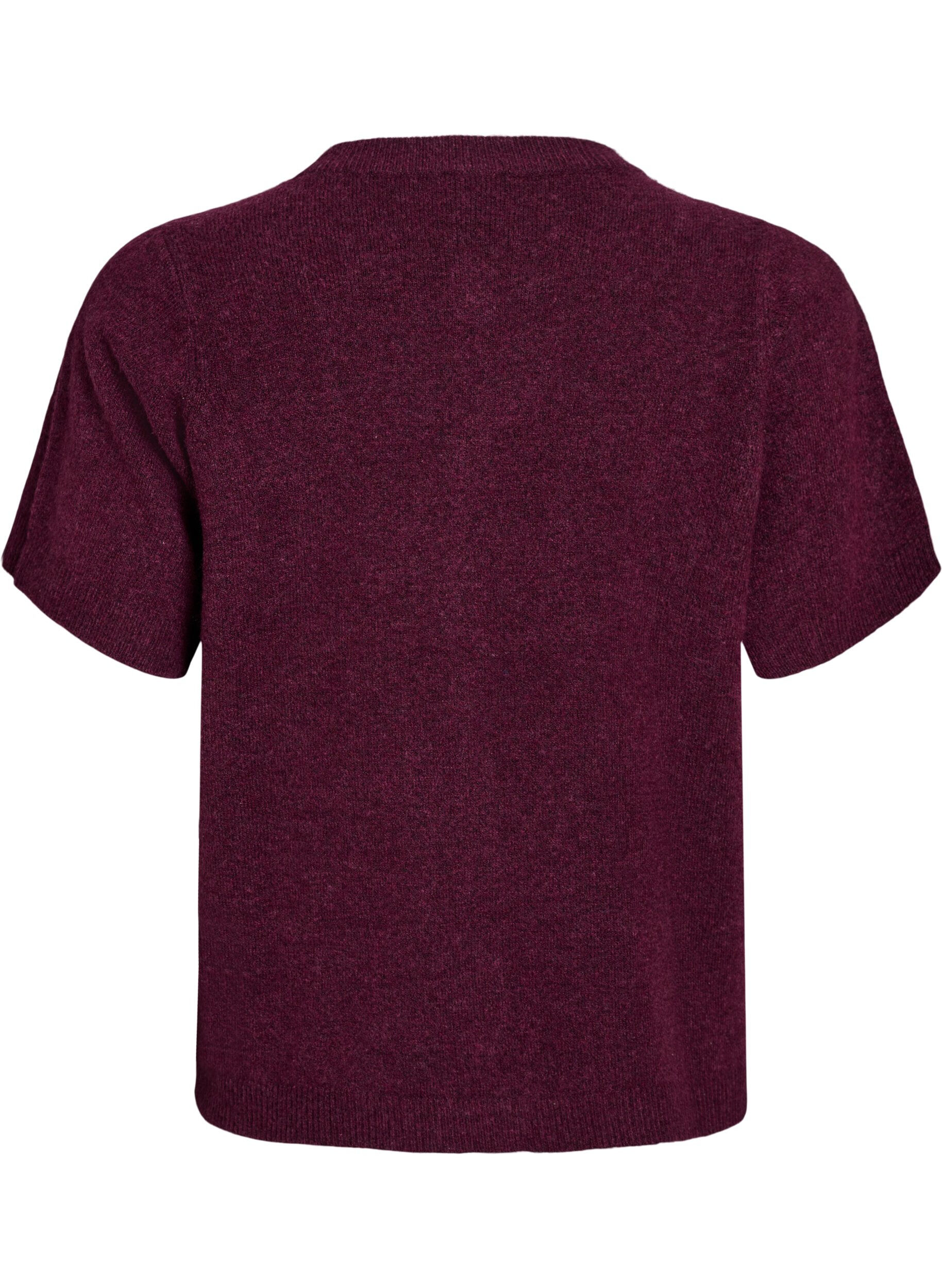 ZizziStrikket cardigan med korte ermer, M&oslash;rk Bordeaux, Packshot image number 1