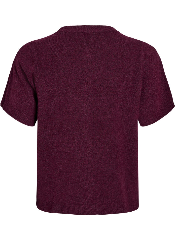 Strikket cardigan med korte ermer, M&oslash;rk Bordeaux, Packshot image number 1