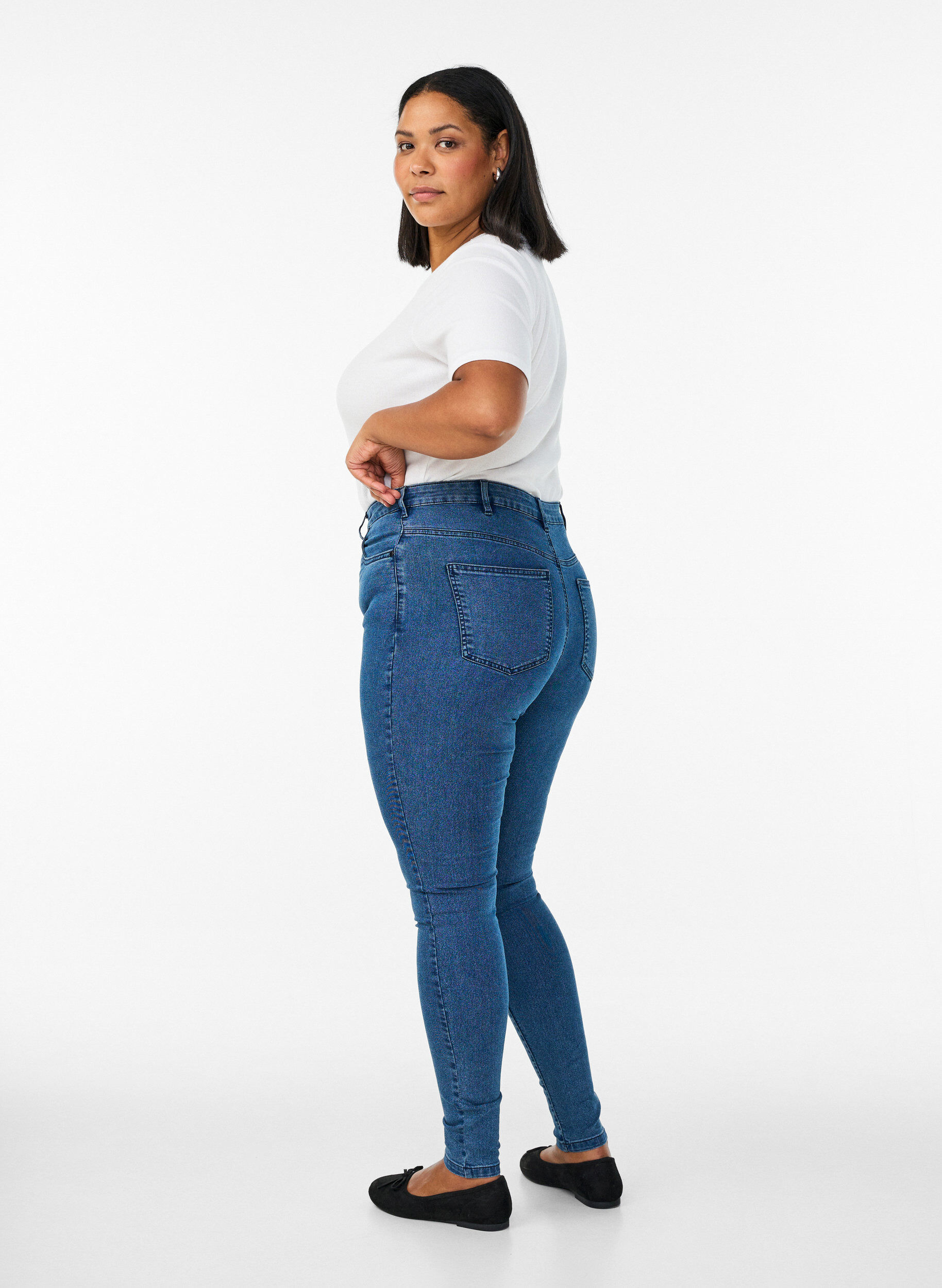 ZizziAmy jeans med h&oslash;y midje og ekstra smal passform, Bl&aring;, Model image number 1