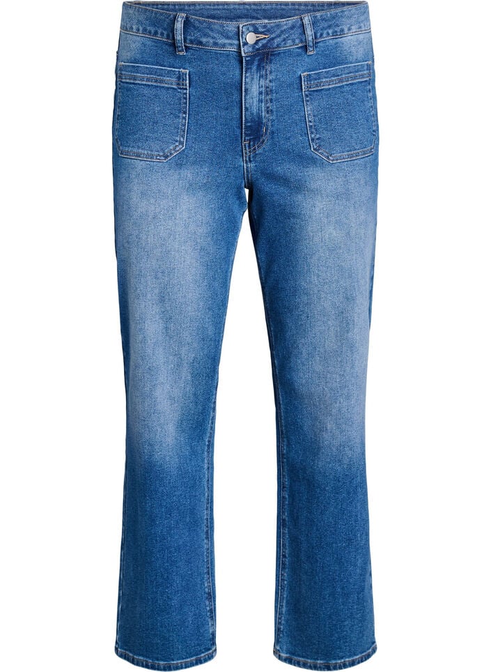 Jeans med forlommer og rette ben, Bl&aring;, Packshot image number 0