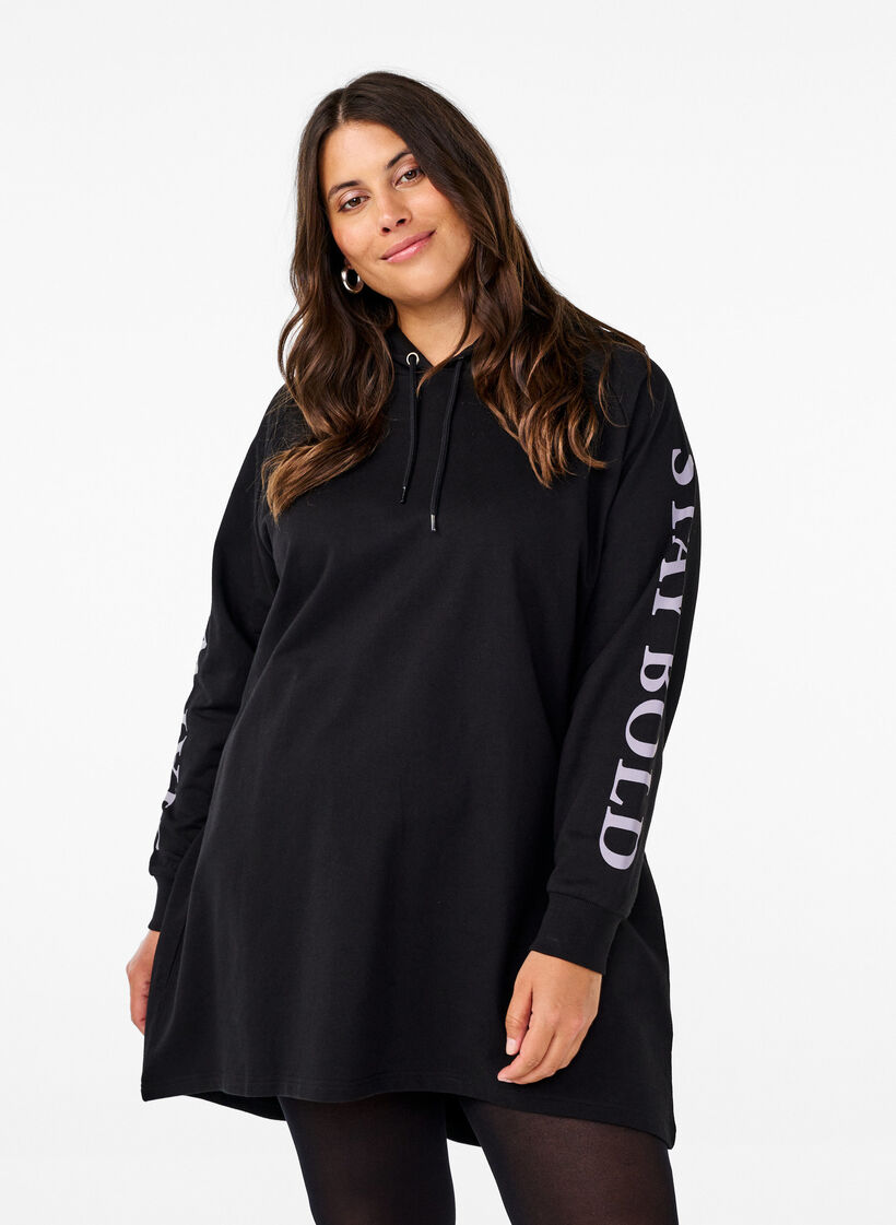 Oversize sweatshirt med print p&aring; ermene, Black w. Silver, Model image number 0