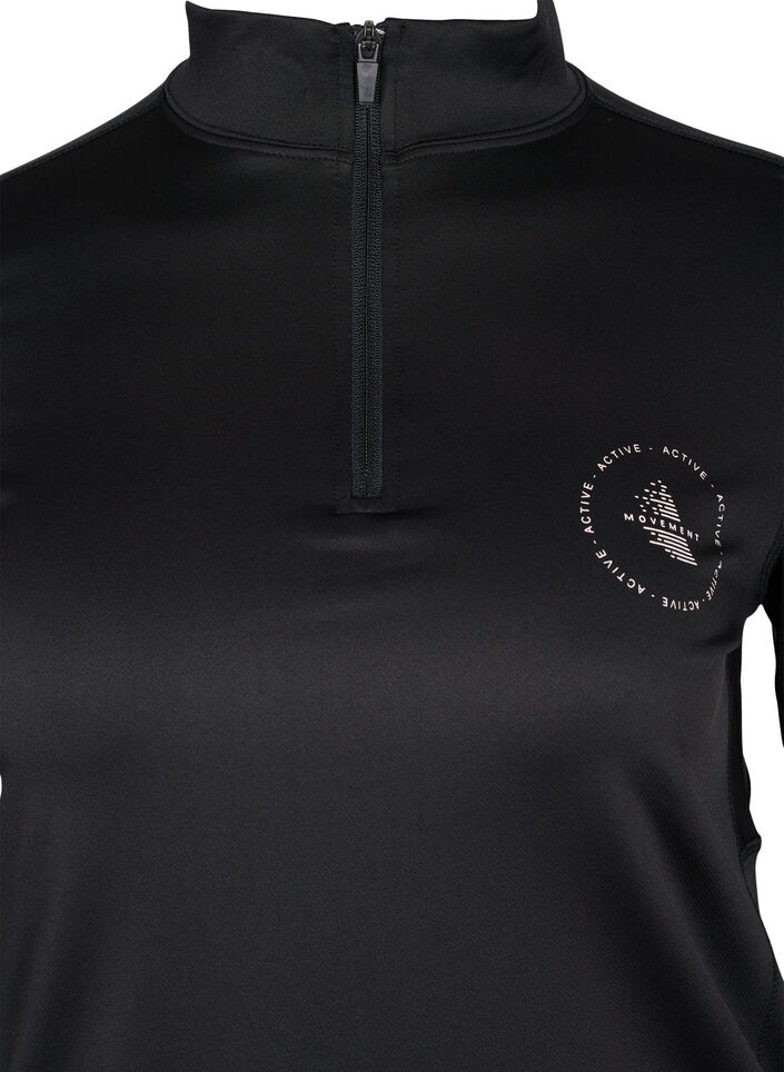 Høyhalset treningsgenser med glidelås, Black, Packshot image number 3