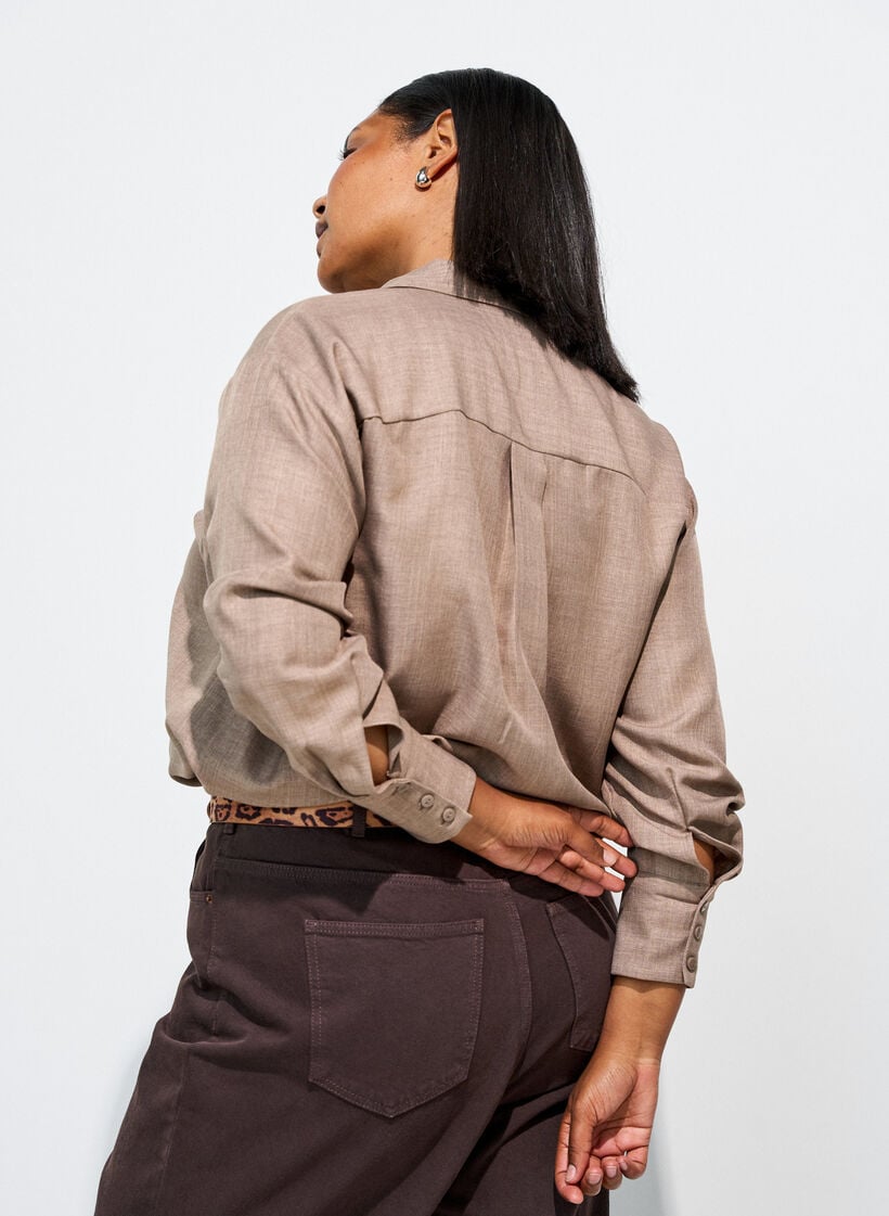 Loose fit skjorte med V-hals, Brun, Model image number 2