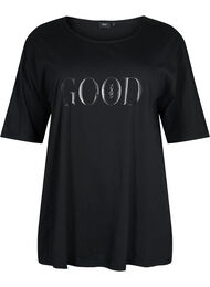 Oversized bomulls T-skjorte med mønster, Black GOOD