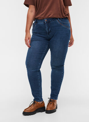 Ekstra slim Sanna jeans med normal høyde i livet, Blue denim, Model image number 2